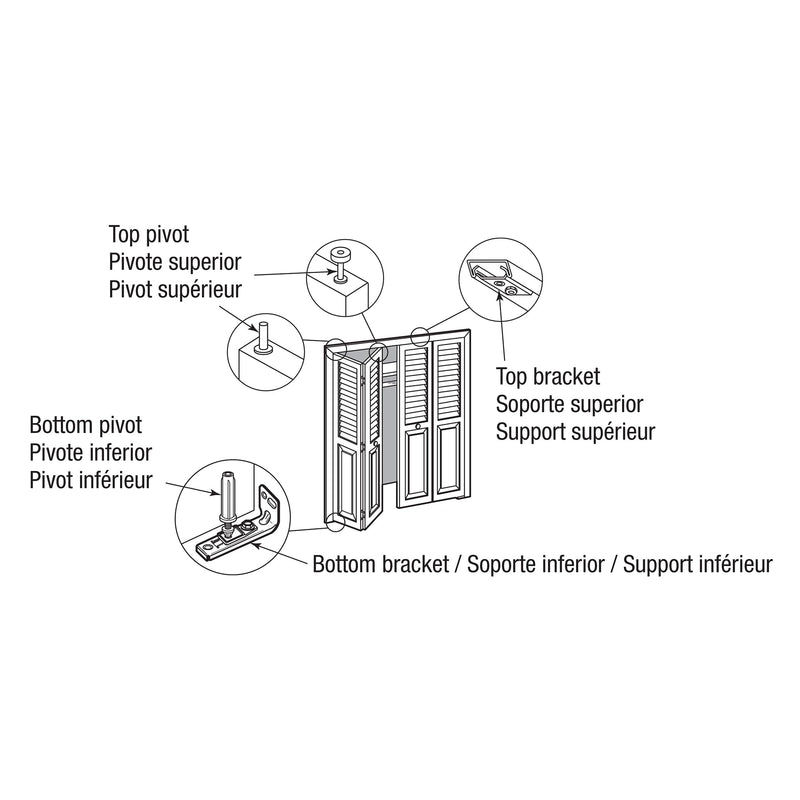 Prime-Line N 7534 Bi-Fold Door Hardware Repair Kit – Includes Top and Bottom Brackets, Top and Bottom Pivots and Guide Wheel – Door Repair Kit for 1" to 1-3/8" Thick Doors Up To 50 Lbs. (1 Kit), Zinc
