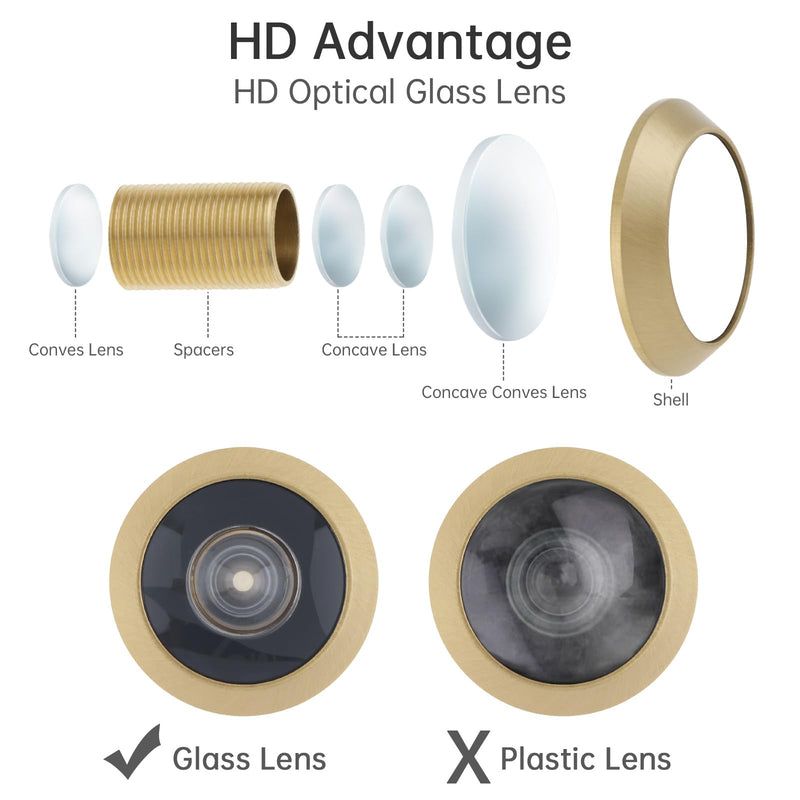 Door Viewer Peephole,200 Degree Solid Brass Peephole with 16 MM Titanium Plating Drill Bit for 1-3/8" to 2-1/6" Doors,5/8 Inch Pipe Diameter Door Eye Viewer with Privacy Cover (Satin Gold) Satin Gold