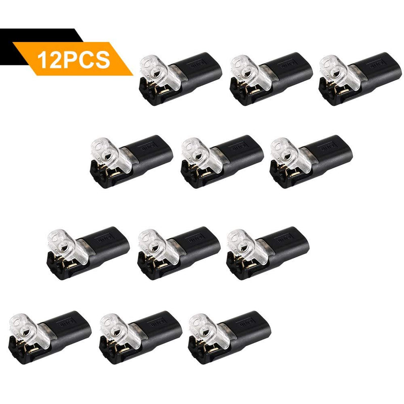 Pluggable LED Wire Connectors, TYUMEN 12pcs 2 Pin 2 Way Universal Compact Wire Terminals, No Wire-Stripping Required, Toolless Spring Wire Connectors, Quick Splice Wire Wiring Connector for AWG 20-24