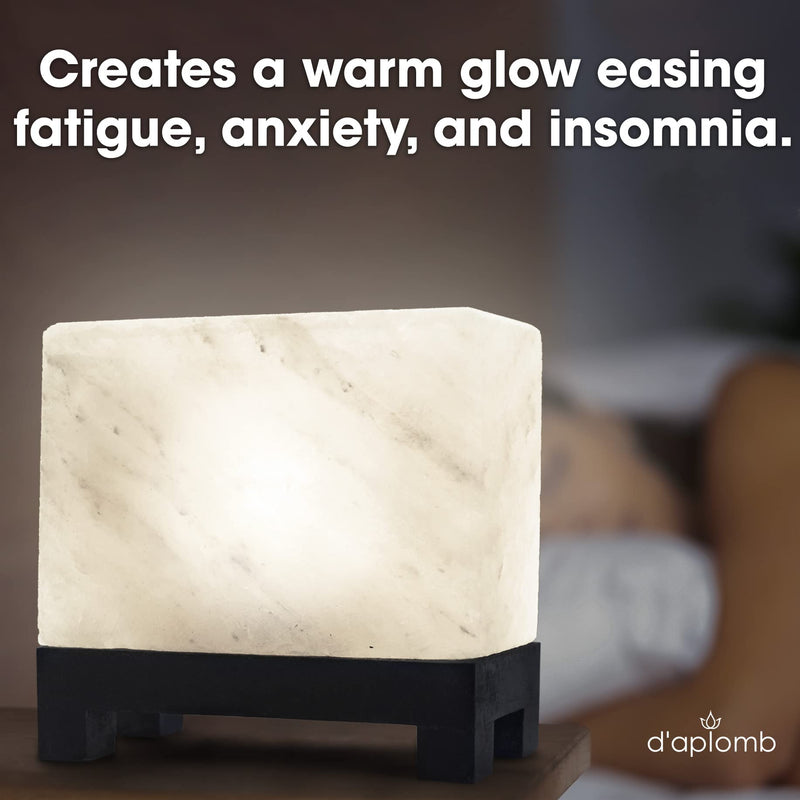 100% Authentic Natural Himalayan Salt Lamp; Valentine’s Day Gift Hand-Carved Modern Rectangle Rare White Crystal Rock Salt from The Himalayan Mountain; Footed Wood Base, Dimmer Cord; 11.5 lbs