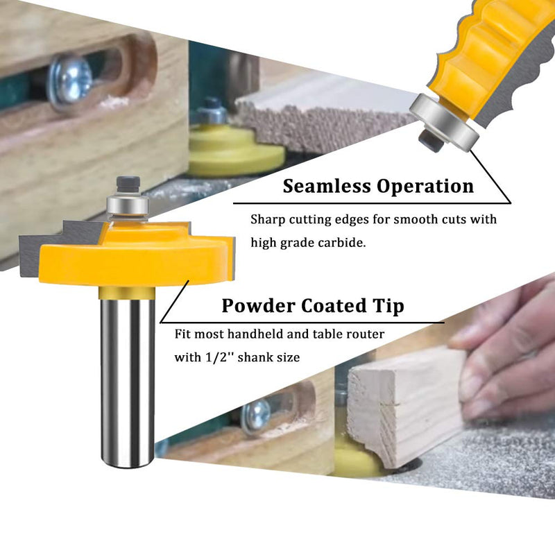 TAIWAIN Router Bit Set 1/2 Inch Shank 3 PCS, Frame Wood Milling Cutter,Rail &Stile Woodworking Miter Carbide CNC Cutting Router Bits Sets Tool for Cabinet Drawer Door Surfacing (G1-G) G1-G