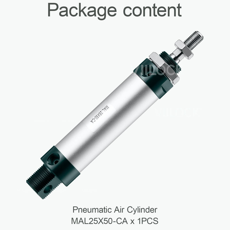 Pneumatic Air Cylinder 25mm Bore 50mm Stroke, Mini Air Cylinder Single Rod Double Action MAL 25 X 50 25mm x 50mm