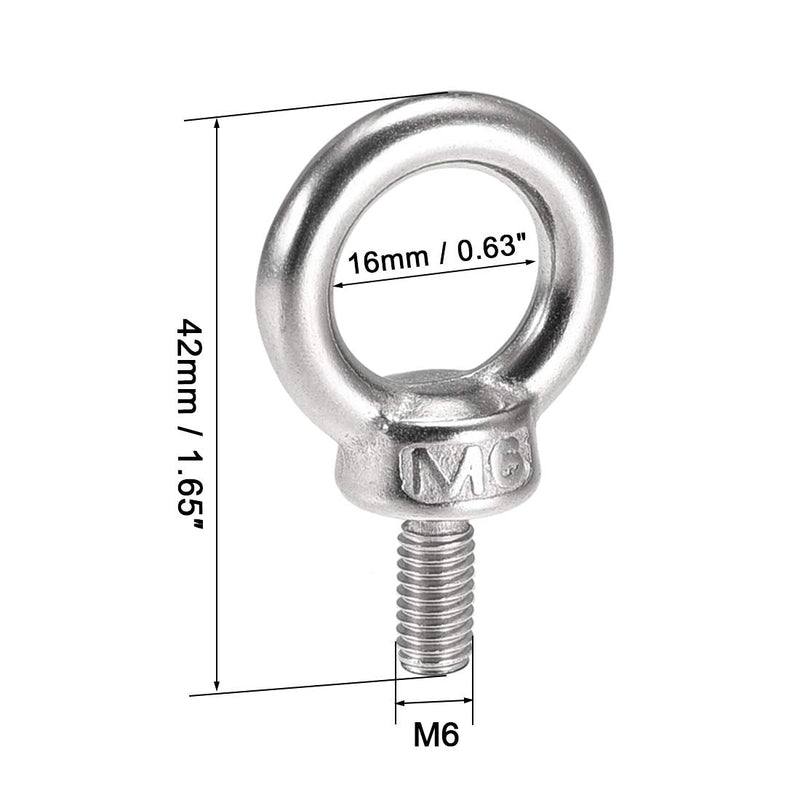 uxcell Lifting Eye Bolt M6 x 12mm Male Thread 304 Stainless Steel for Hanging, Pack of 4