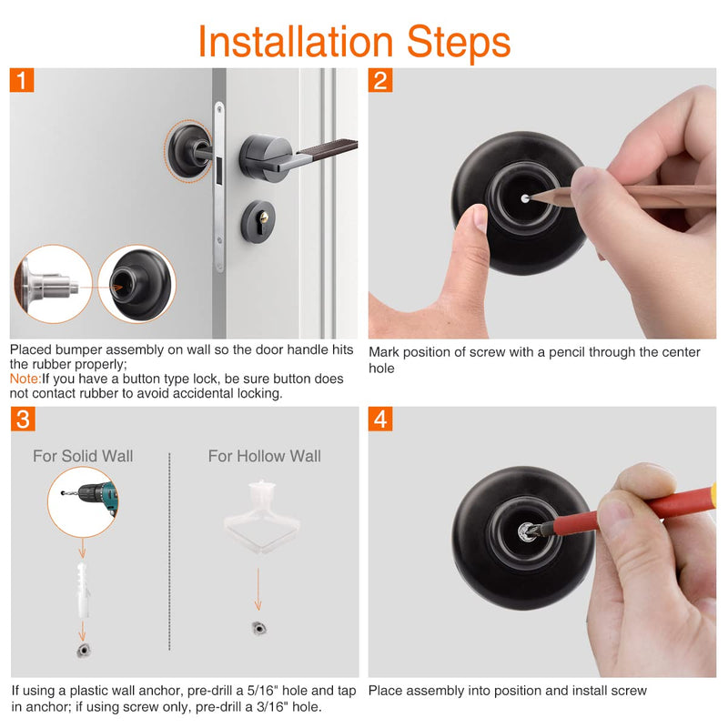 Concave Wall Door Bumper Stop Black – 2-1/2” Outside Diameter Stainless Steel Cover with 1-1/8” Black Rubber Bumper – Easy to Install with Screw 1 Pack Concave-Black