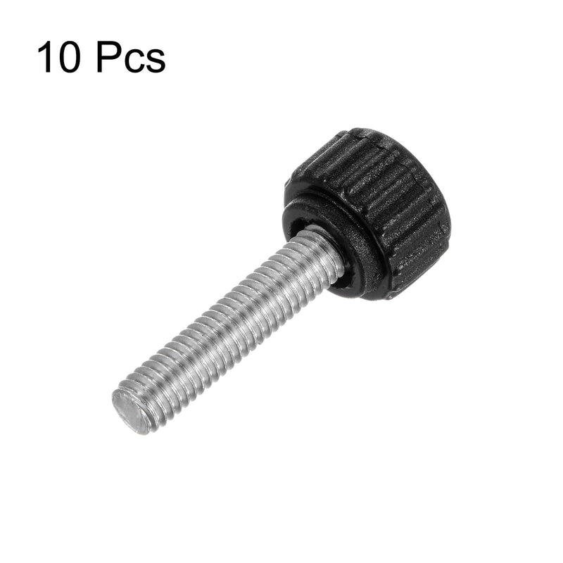 HARFINGTON 10pcs Knurled Clamping Knobs Thumb Screws M6 x 25mm Metric Male Thread 16mm Matte Plastic Head 304 Stainless Steel Stud Hand Threaded Knob Thumbscrew Handle, Black M6 x 25mm x 16mm