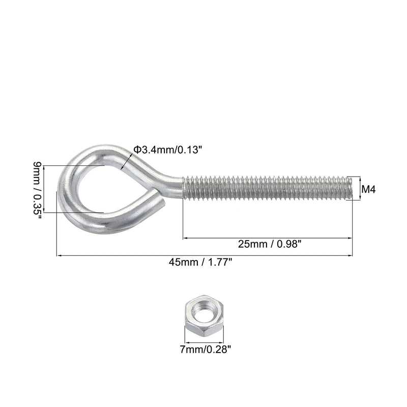 uxcell M4x30mm Eye Hooks Screws Bolts Kit, 30pcs Carbon Steel Hanger Eyelet Hooks Screw with Hex Nuts for Metal Hook, Wood Terminal Ring Hooks