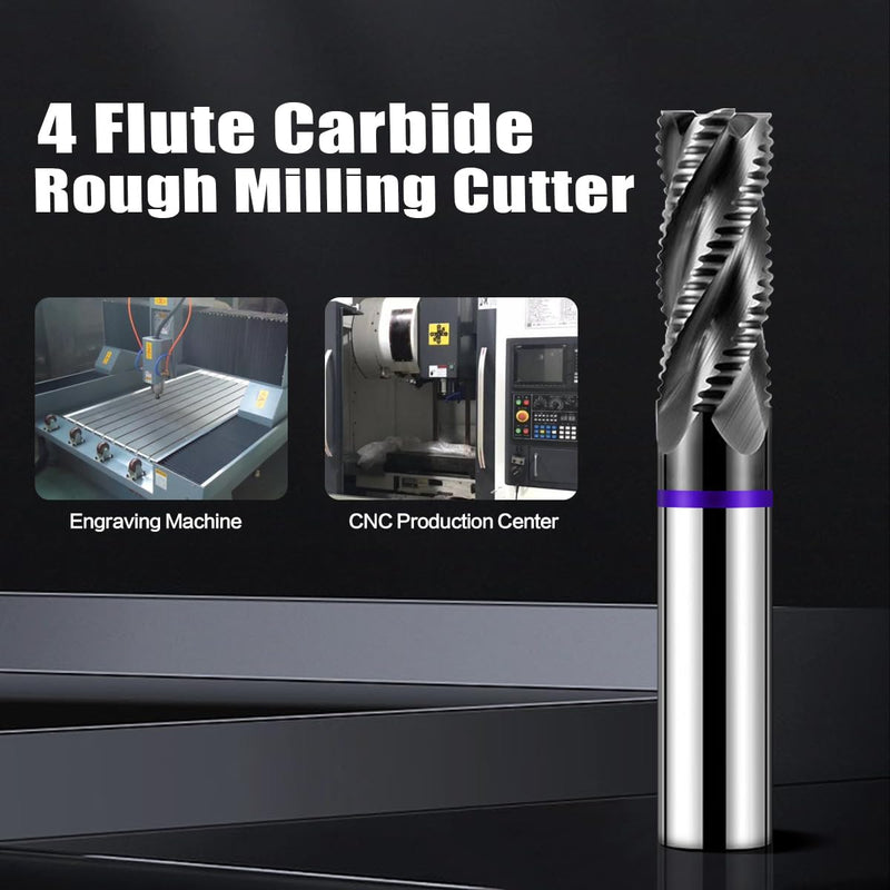 Carbide Roughing End Mill 1/2" 4 Flute, Heavy Duty Square Nose Milling Cutter for Steel, Aluminum & Hardened Metals - Professional & DIY Use (1-Piece) 1/2-3 4T