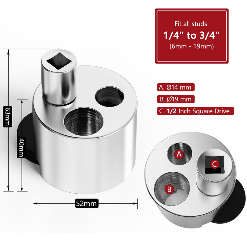 LCGP Stud Extrator Tool, Stud Remover Fit for 1/4" to 3/4" (6 to 19mm), Ideal Stud Extractor for Broken, Seized Nuts, Grip Damaged Bolts 1/4-inch to 1/2-inch (6mm to 12mm) Studs