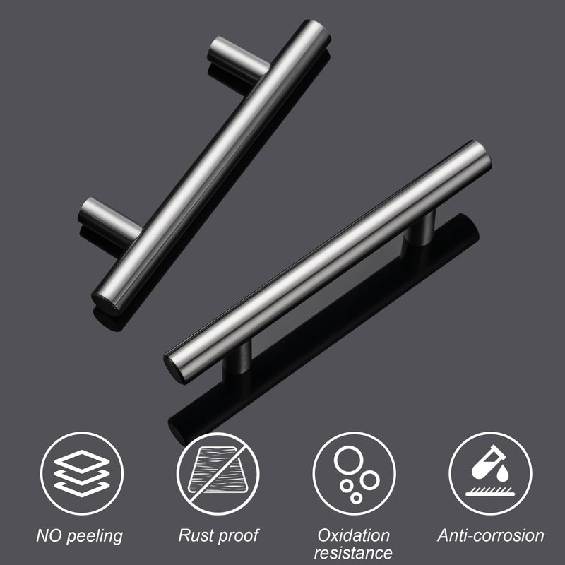 10 Pack Cabinet Pulls Matte Black Stainless Cabinet Handles, for Kitchen and Bathroom Cabinets, 5 Inch Length, 3 Inch Hole Center 1 Black-10 Pack