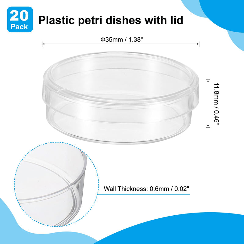 PATIKIL 35mm Plastic Petri Dishes with Lid, 20 Pcs Petri Plates Tissue Culture Plate for Lab Science Experiment, Clear (Pack of 4) 35mm (Pack of 4)