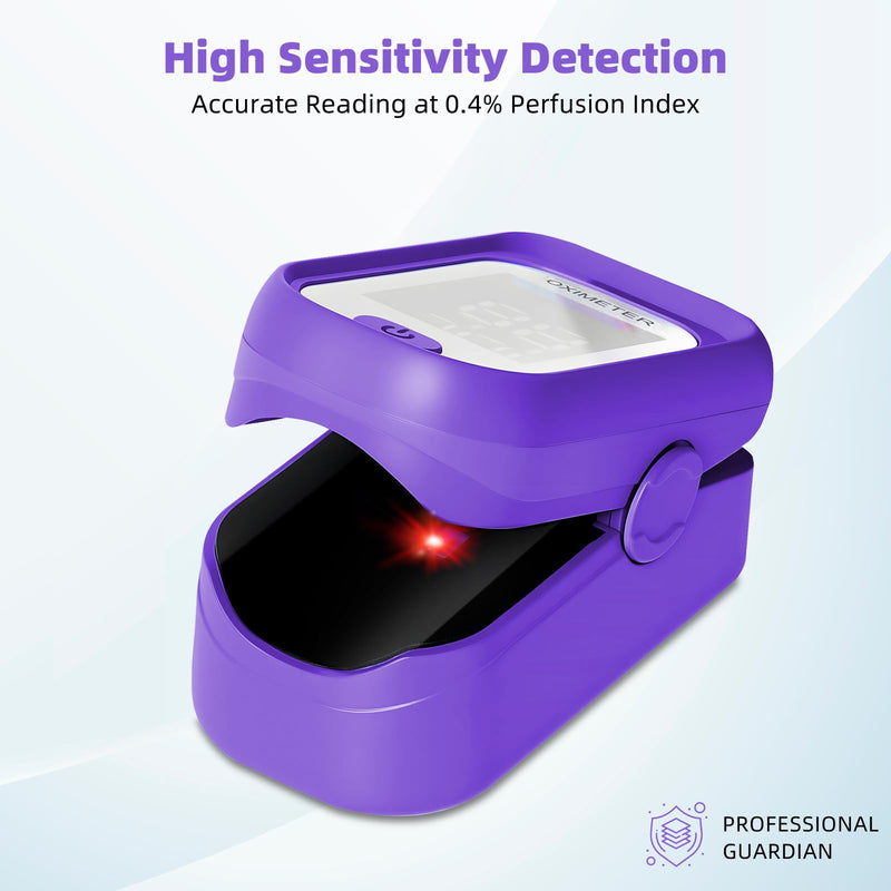 Pulse Oximeter Fingertip, OX with Large LED Display, Oxygen with AAA Battery Lanyard (Purple)
