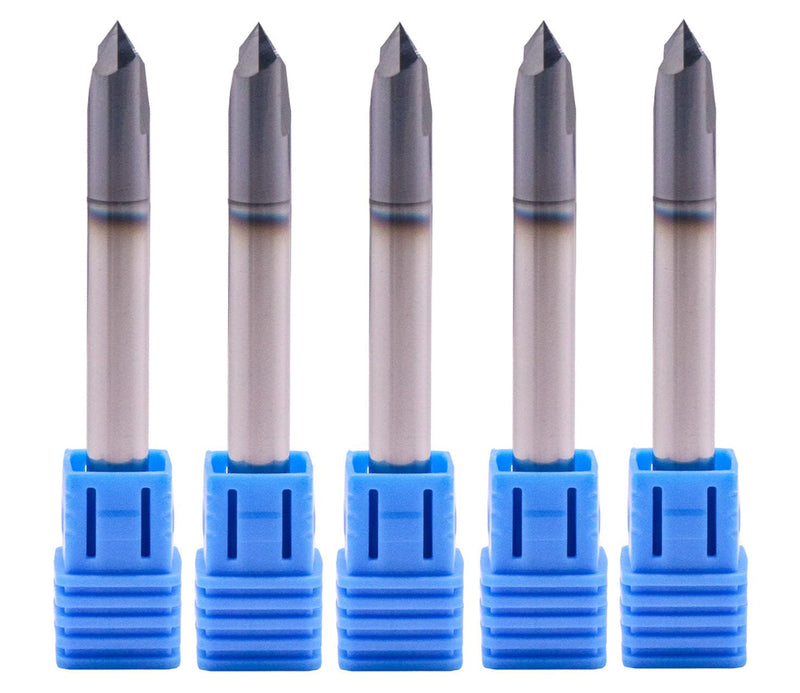 2 Flute 90° Solid Carbide Chamfer End Mill Set(5Pcs, 1/4"), AlTiN Coated | 90° Chamfer Angle, 1/4" Shank 2-1/2" OAL, Single End, V Groove Router Bit, for Milling Alloy Steel, Carbon Steel, Cast Iron 1/4 in 5