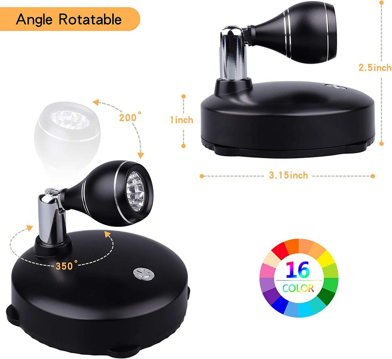 LEASTYLE LED Spot Light Indoor, Battery Operated Led Light Stick Up Lights with Remote, Mini Spotlight Dimmable Accent Lights for Lighting up Paintings Pictures(RGB 2 Pack) Multicolor