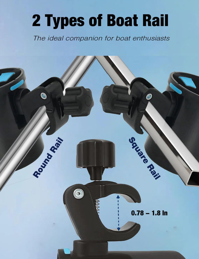 Marine Boat Rail Cup Holder,No-Drill Tool-Free Install,Holds 30-40oz Tumblers,Install On Bimini Top Conver Rail Or Pole, Gift for Pontoon, PWC, Jet Ski Pack of 2