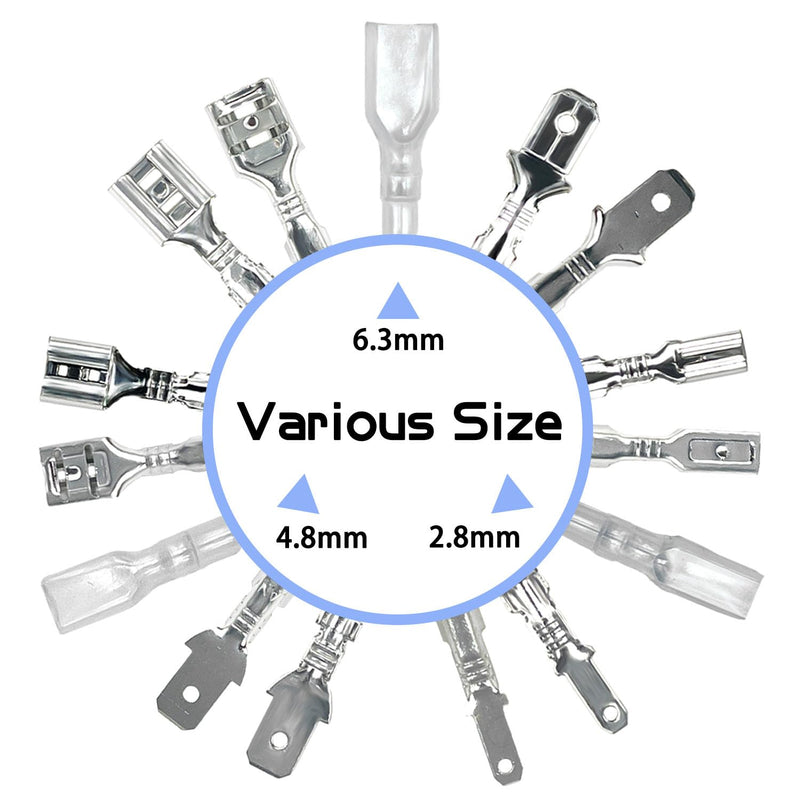 320PCS 2.8/4.8/6.3mm Spade Wire Terminal Connectors Male and Female Crimp Speaker Wire Connector with Insulating Sleeve for Car Audio Speaker Wiring WW003