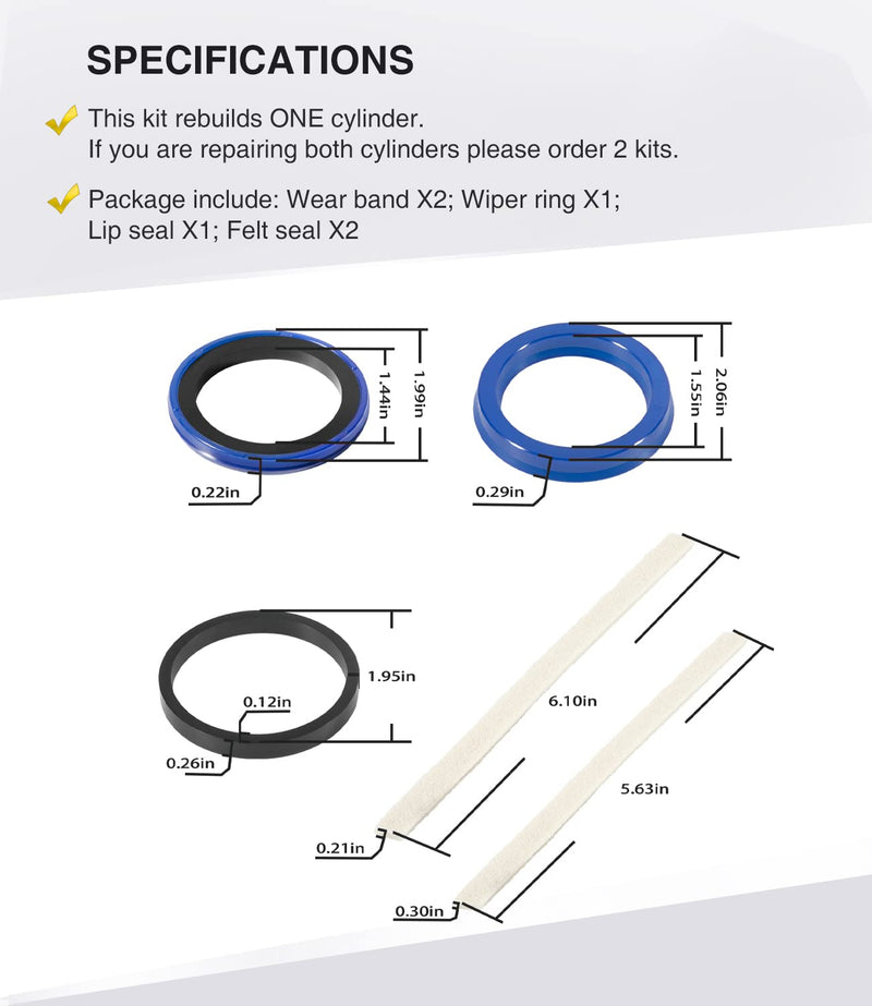 For Rotary Lift 2 post Cylinder Seal Rebuild kit for Pacoma/Massey Ferguson Cylinder, FJ7311, Replace FJ783-12MF, BH-7511-10