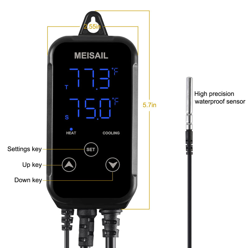 Digital Temperature Controller 2-Stage Outlet Thermostat Heating and Cooling Mode Carboy Homebrew Fermenter Greenhouse Terrarium 110V 10A (S10B-B)
