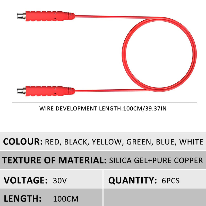 Magnetic Jumper Wires, 6 Pcs Silicone Soft Flexible Test Leads for Testing, 30V AC 5A 3.3FT Wires for HVAC, Professional Cables for Thermostats, Sensors