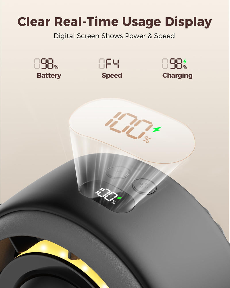 SWEETFULL Baby Stroller Fan - 4000mAh Rechargeable 4-Speed Quiet with LED Display & Night Light, Mini Portable 360° Clip On Safe Fan for Car Seat, Crib, Travel - Black