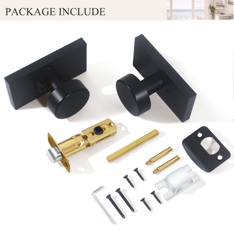 Matte Black Door Knobs Interior with Lock, Modern Privacy Rectangle Door Knob Door Handles for Bathroom Bedroom Matte Black