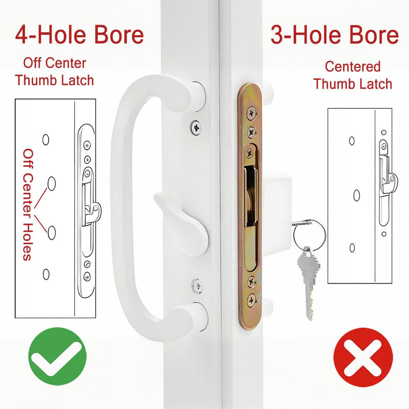 Sliding Glass Patio Door Handle Set with Mortise Lock and Key Cylinder, Offset Thumbturn Fits Door Thickness from 1-1/2" to 1-3/4", 3-15/16” Screw Hole Spacing, Non-Handed (DCSM-2320) DCSM-2320
