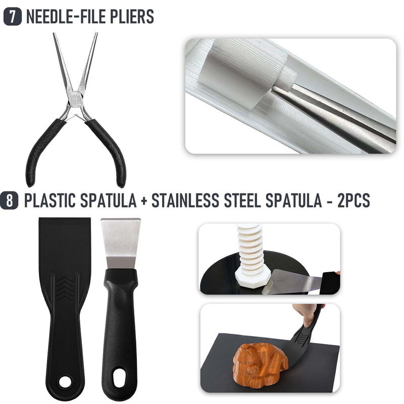 3D Printer Tools Kit Essential, 3D Printing Tools Kit, 3D Printer Accessories, Deburring Tool, Wire Cutter, Drill, Scraper for Remove, Smoothing, Finishing, Deburring, Craving, Drilling Tool Kit