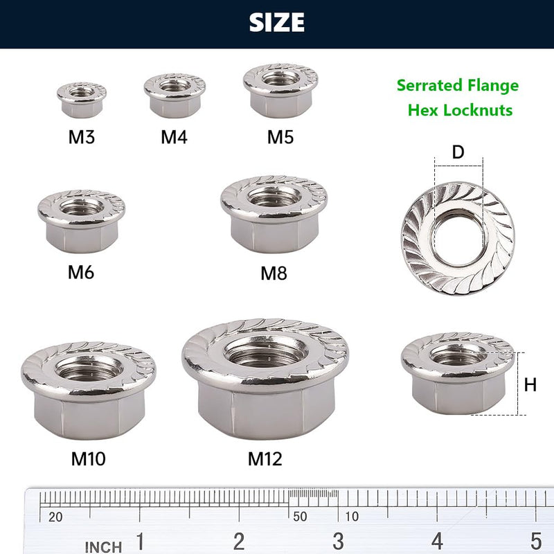 M4-0.7mm (100 Pack) Serrated Flange Hex Locknuts, 304 Stainless Steel 18-8 Lock nut, Finish Hex Lock Nut M4-0.7mm 100