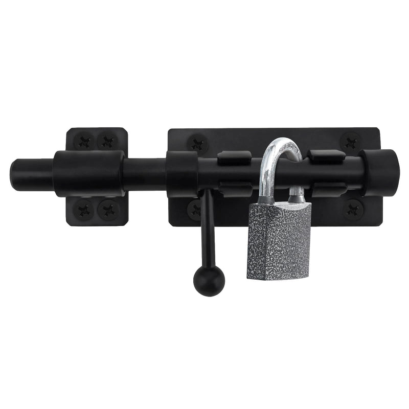 Sliding Bolt Gate Latch, 2Pcs 6.3 Inch 304 Stainless Steel Barrel Bolt Latch with 10 mm Padlock Hole, 14 mm Bolt Heavy Duty Black Door Latch Lock 6 Inch