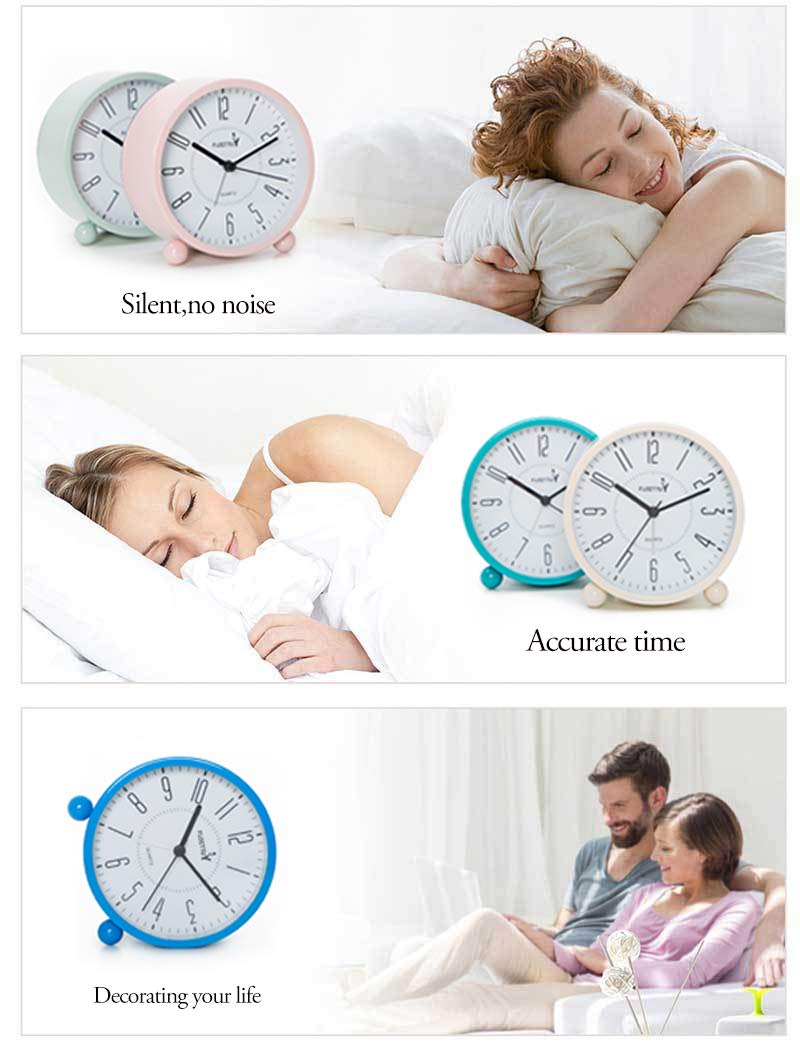 Super Silent Metal Alarm Clock,Beep Wake Round Alarm Clock with Night Light,Battery Operated,Easy Set,Simple & Retro for Desk, Bedroom and Home Decoration(Pink) Pink