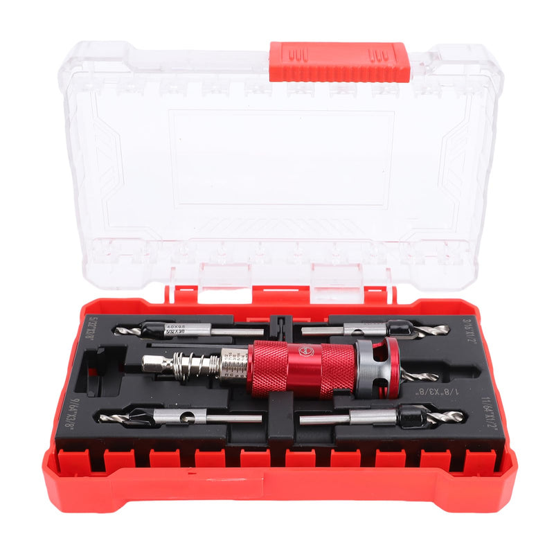 LICAEVEY Countersink Drill Bit Set, Semi Automatic Adjustable Depth Stop Drill Bit with 5 HSS M2 Bits & Hex Shank for Woodworking
