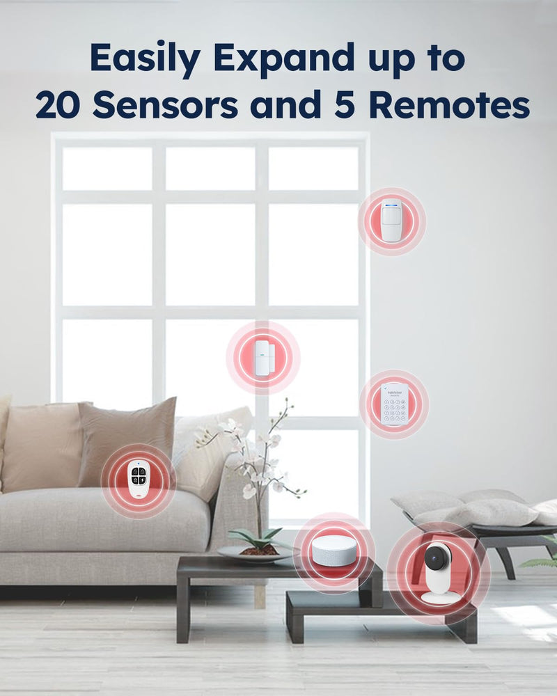 WiFi Door Alarm System, Wireless DIY Smart Home Security System, with Phone APP Alert, 8 Pieces-Kit (Alarm Siren, Door Window Sensor, Remote), Work with Alexa, for House, Apartment, by tolviviov Grey 8