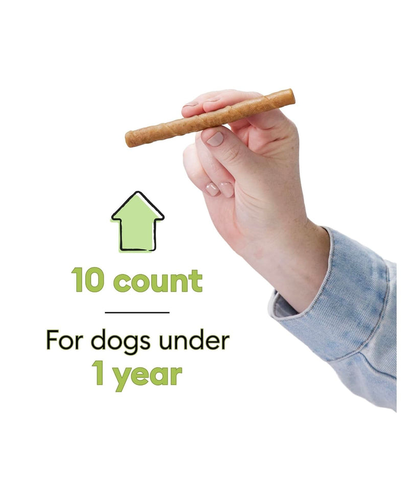 Wiggles & Wags Puppy Dental Sticks, Chicken Flavor, 5.1 oz, 10 Count with DN Essentials Bone Waste Bag Dispenser & Roll