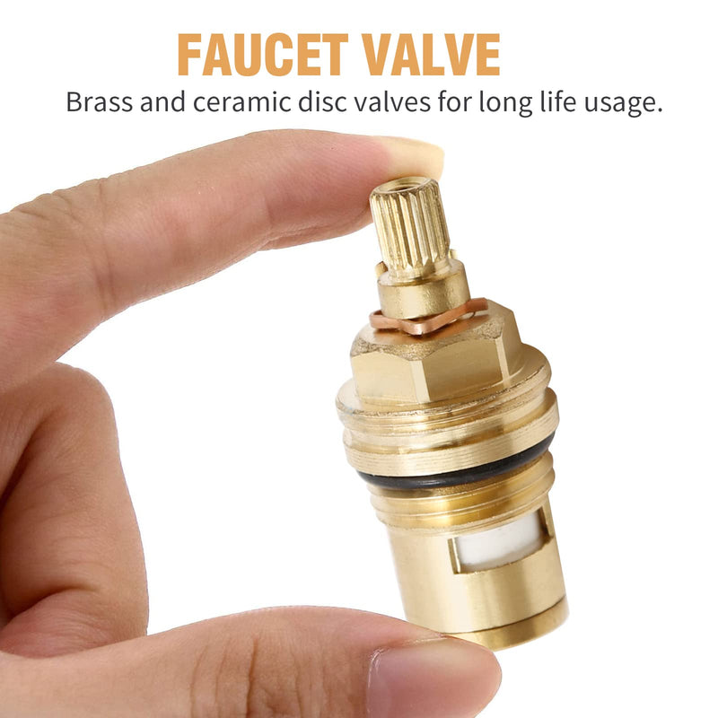 Ceramic Stem G1/2" BSP Thread 20-Tooth Spline Ceramic Disc Cartridge Hot and Cold Stem for Standard Faucets Bathroom Kitchen, Lead Free