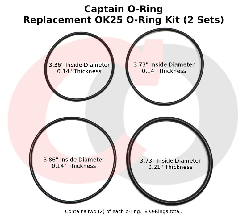 Captain O-Ring - Replacement OK25 O-Rings Compatible with OmniFilter OB1, WH5, U25 Water Filter Housings (2 Sets, 8 O-Rings)