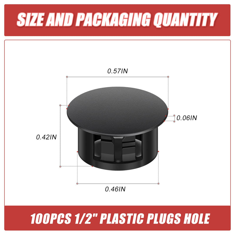 100PCS 1/2" Black Plastic Plugs Hole, Round PA66 Plug Furniture Hole Decorative Cover 1/2"