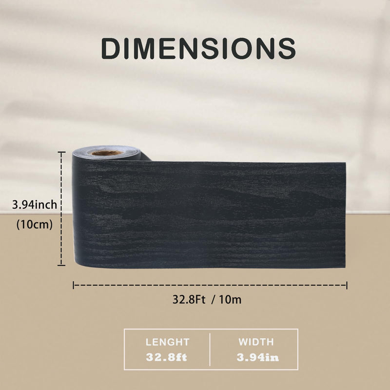 Black Wood Mirror Frame Border - 393.7"x3.9" Wallpaper Border Peel and Stick - Self-Adhesive and Removable Wood Grain Mirror Frame Wallpaper for Bathroom Waterproof Mirror Border Peel and Stick Tape