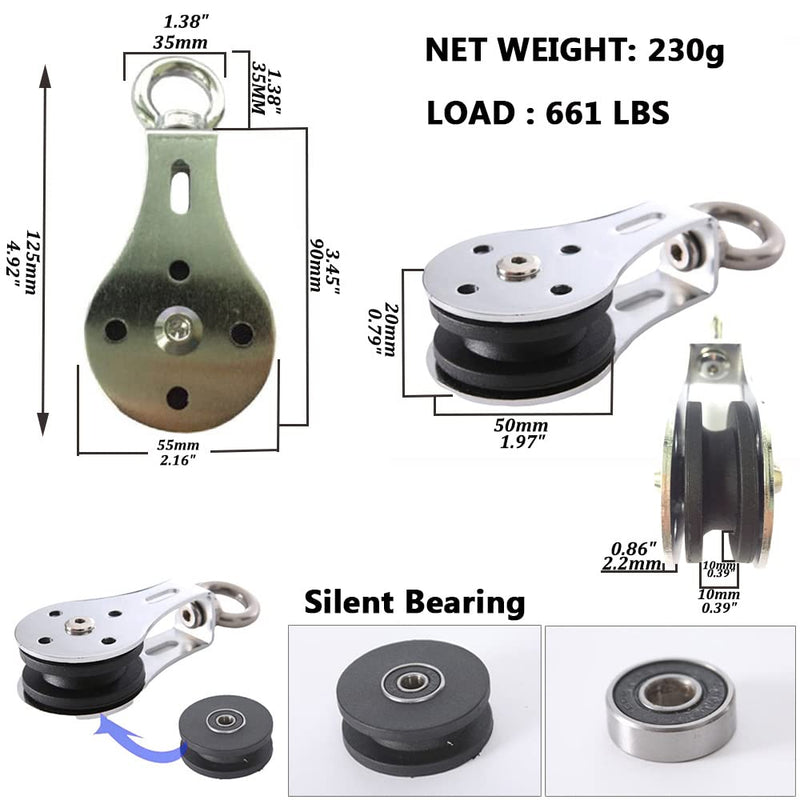 Lifting Pulley System for Gym, 360 Degree Rotation Quiet Pulley, Steel Cable Rope Lifting Pulley Block, Load Bearing 661lbs (1 Pcs)