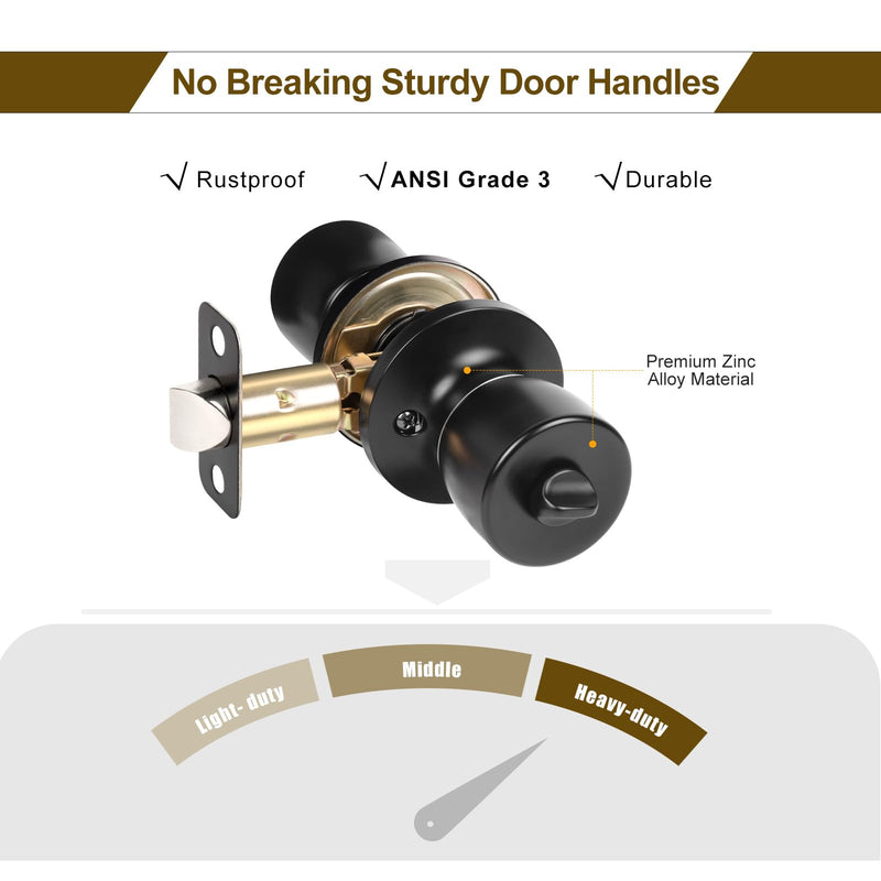 HOSOM Privacy Door Knob, Matte Black Door Knob Set, Black Door Handles Interior, Keyless Doorknobs Interior Door Lock for Bedroom, Bathroom, 1 Pack