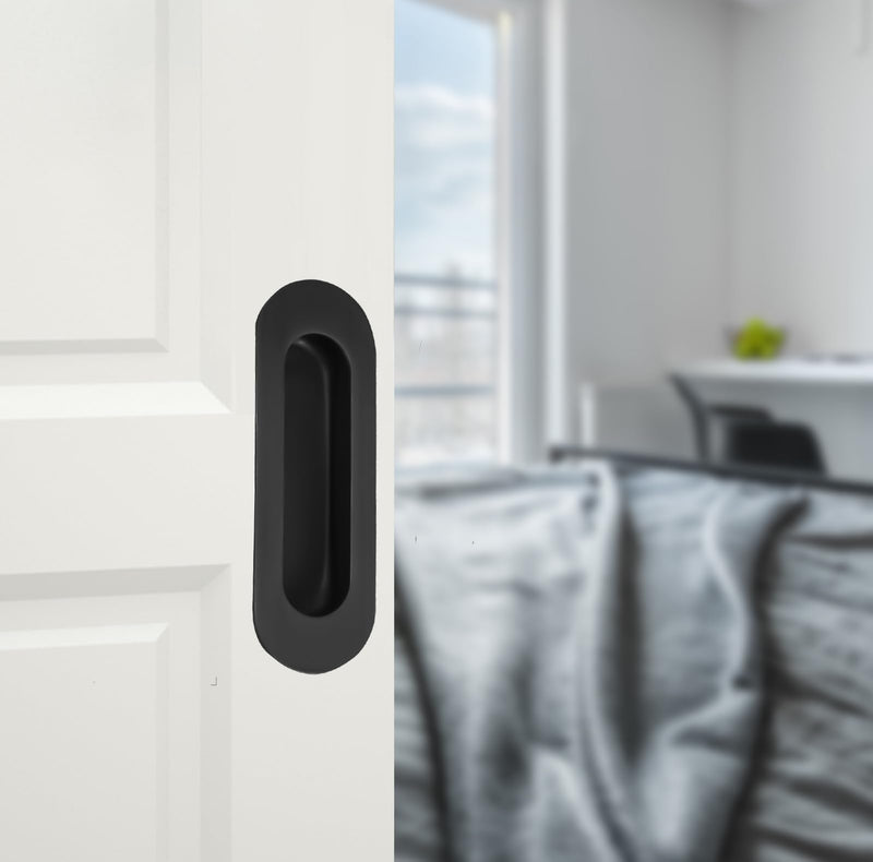 Recessed Door Handle Flush Pull 4.7 Inch Sliding Closet Door Handle Oval Pocket Finger pulls Matte Black Color Stainless Steel (2 Pack) 4.7Inch Matte Black(2 Pack)