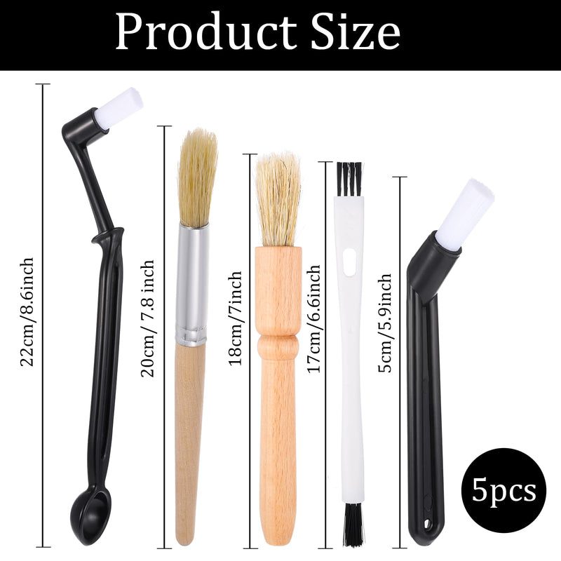 5 PCS Espresso Cleaning Brush Set, Professional Coffee Grinder Brush Wooden Espresso Machine Cleaning Brushes Natural Bristle Coffee Brushes for Coffees Machine Dust Removal Group Head Tools