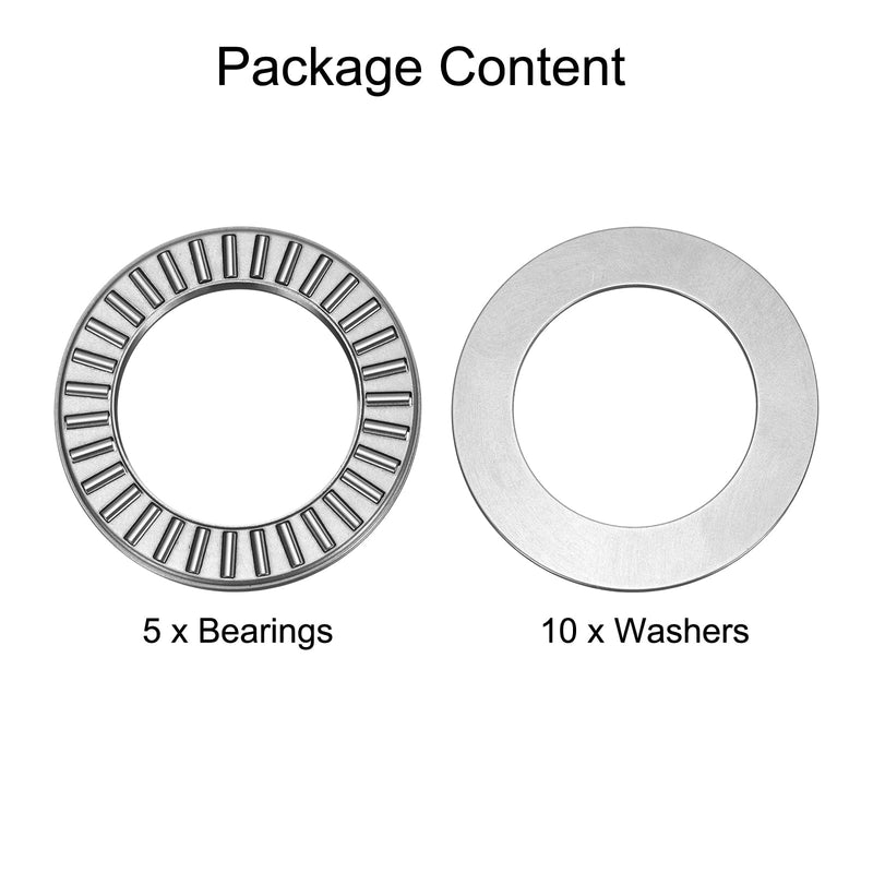 uxcell 5 Sets NTA1828+2TRA Thrust Needle Roller Bearings with Washers, 1-1/8 x 1-3/4 x 5/64 inch Chrome Steel Needles Roller Bearing, P5 (ABEC 5)