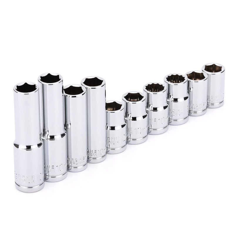 CASOMAN 10Piece Impact Socket Set, 1/4" & 3/8" Drive, Deep & Shallow, 10mm, Metric, Mirror Chrome Finish 10PCS 10mm 1/4&3/8-Inch