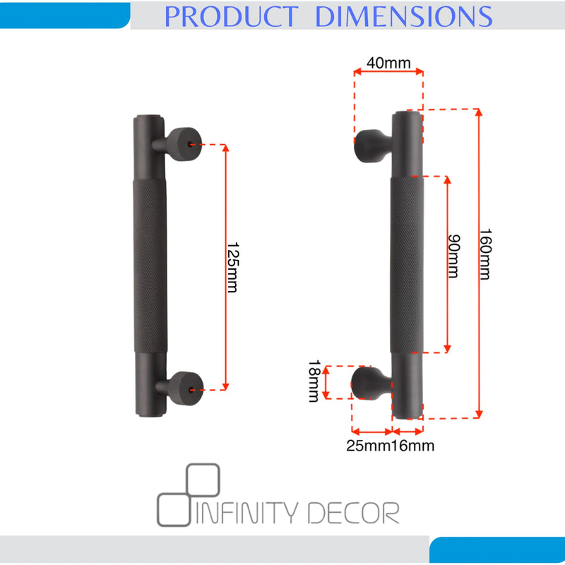 Infinity Decor Pack of 2 Solid Brass Knurled Pattern T Bar Cabinet Drawer Handles Gunmetal Grey Cupboard Pulls 160mm – for Interior Cabinet and Drawer