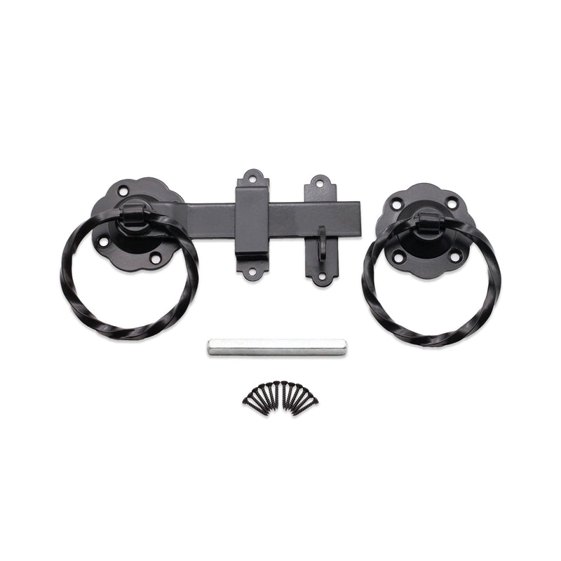 Infinity Decor 6” 150mm Heavy Duty Twisted Ring Gate Latch Lock Set in Black/Zinc Finish for Wooden Garden Gate, Sheds Door, Barn & Garage Gates (Black)