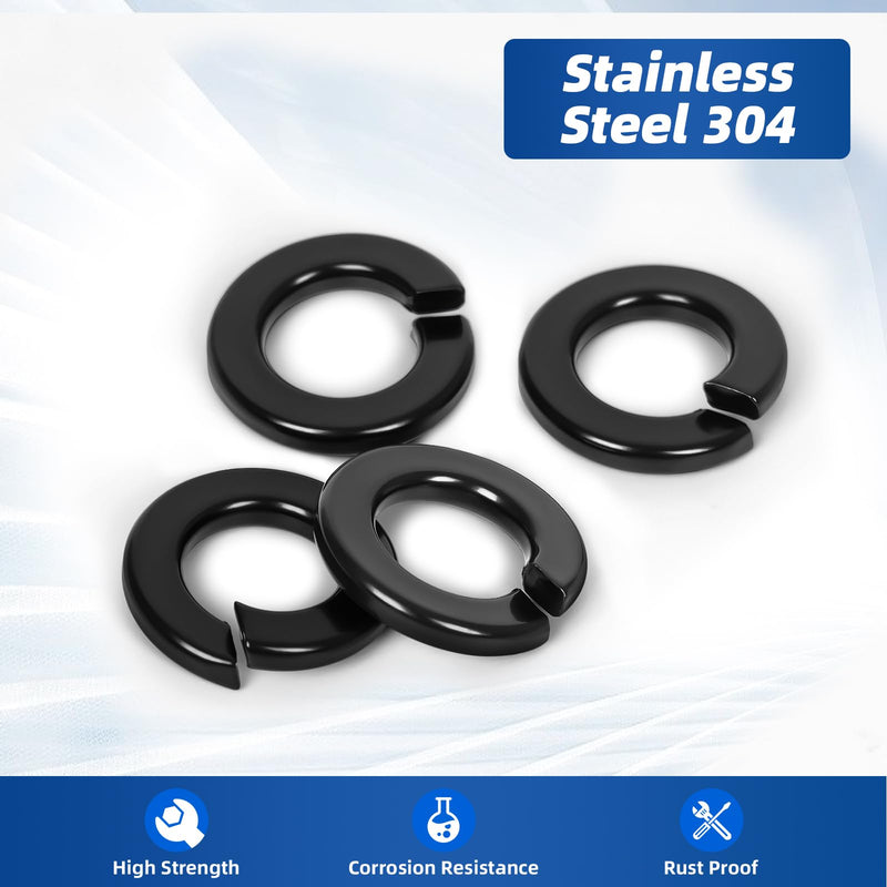 M3 Split Lock Washer, 304 Stainless Steel 18-8 Spring Lock Washers for Bolts and Nuts, Black Finish, 100 PCS M3
