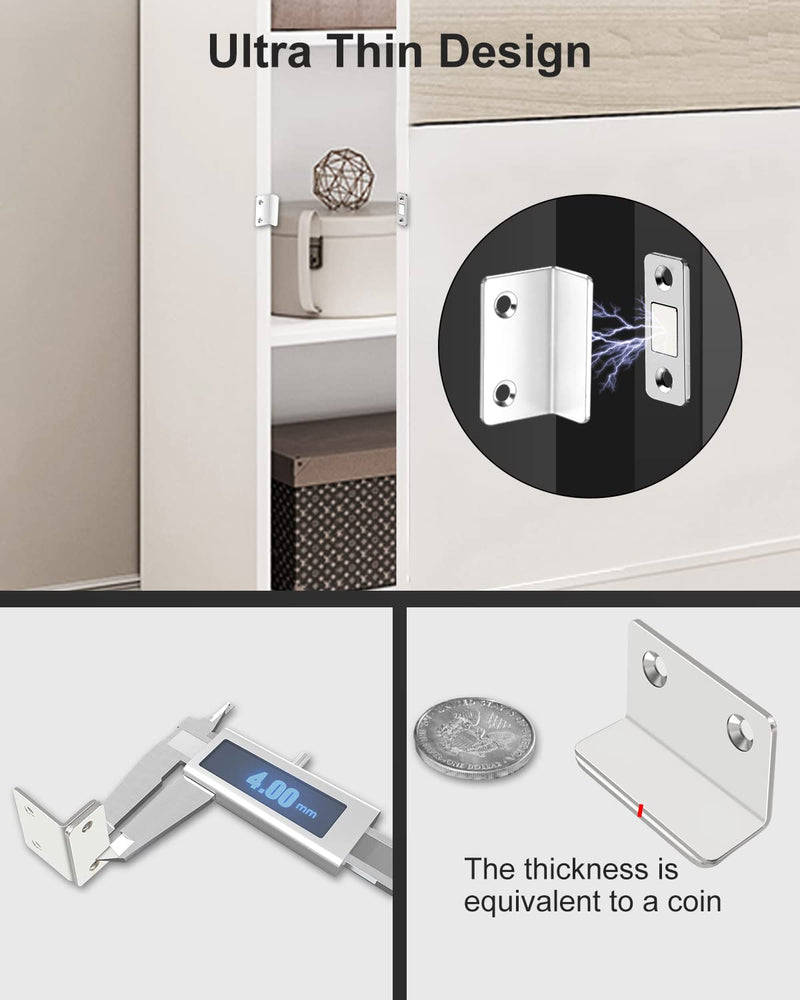 Jiayi Cabinet Magnetic Catch 4 Pack Ultra Thin Door Magnet L-Shaped Drawer Magnets Adhesive Cabinet Magnet Closures for Kitchen Wardrobe Door Closing Magnetic Door Catch Closer Silver