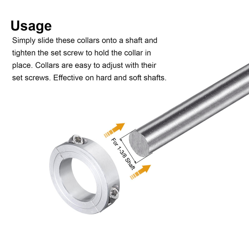 uxcell Double Split Clamp-On Shaft Collar for 1-3/8" Shaft, Two-Piece Clamping Collar, 2-1/4" OD, 9/16" Thickness, Aluminum Alloy Set Screw Split Collar Clamp