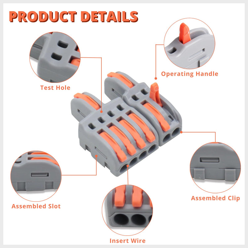 1 in 2 Out Lever Wire Connectors, 25 Pcs in Buckets of Compact Lever Splicing Wire Connectors Lever Wire Nuts in Gray 1 in 2 out