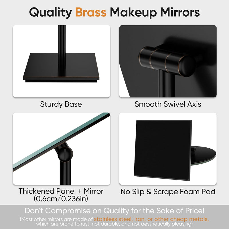 Oval Makeup Mirror for Desk, 12 Inch Frameless Metal Standing Table Top Mirror, Adjustable Angle Oval