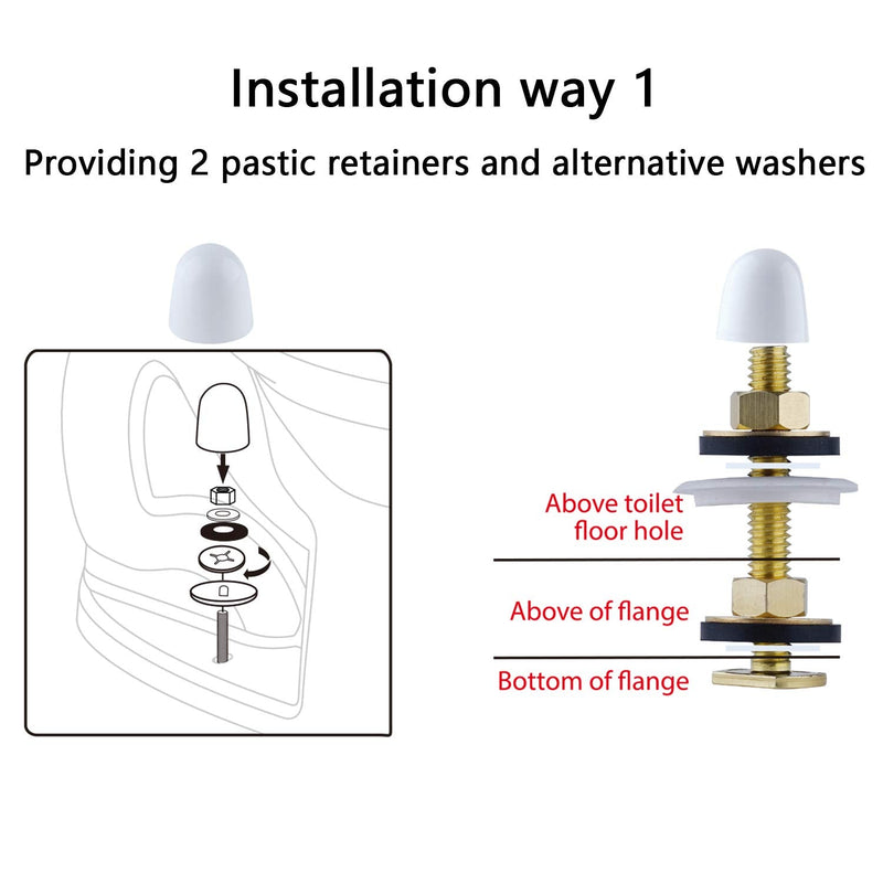Hibbent Toilet Floor Bolts and Caps Set, Universal Toilet Bowl to Floor Bolts Solid Brass, Including 2 Brass Bolts, 4 Bolt Caps with Nuts/Washers Toilet Bolts Heavy Duty Bolts Closet Bolt Set